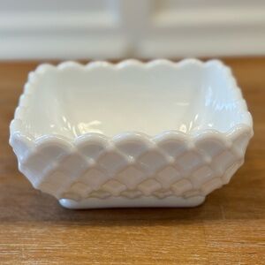Vintage Imperial Glass Milk Glass Basket Weave Bowl